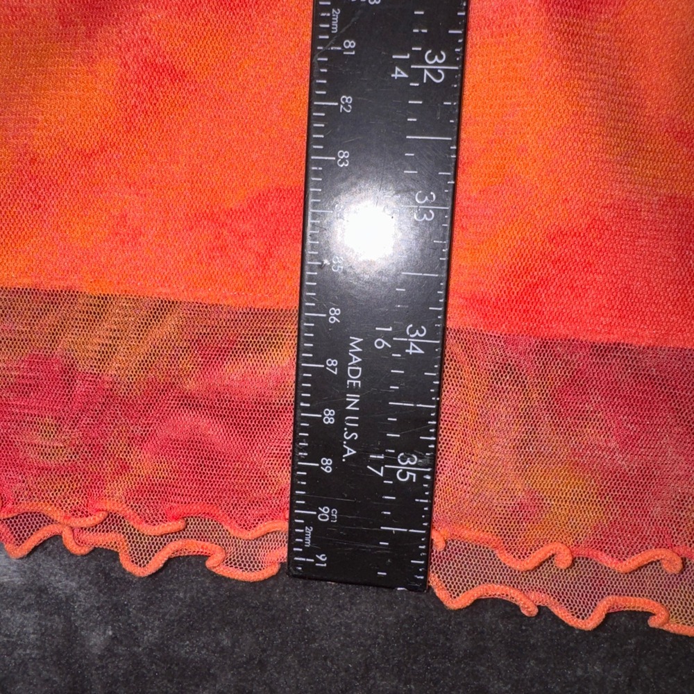 Giorgio Fiorlini Orange Red Tie Dye Mesh Maxi Skirt XL Lettuce Edge Column Skirt - Picture 9 of 10